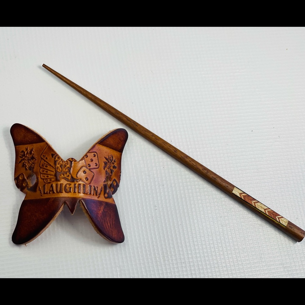 “LAUGHLING” LAS VEGAS Genuine Leather Butterfly Barrette